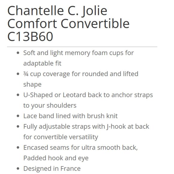 Chantelle C. Jolie Comfort Convertible Bra 34F 34G Lace Underwire Light Blue - Picture 6 of 7